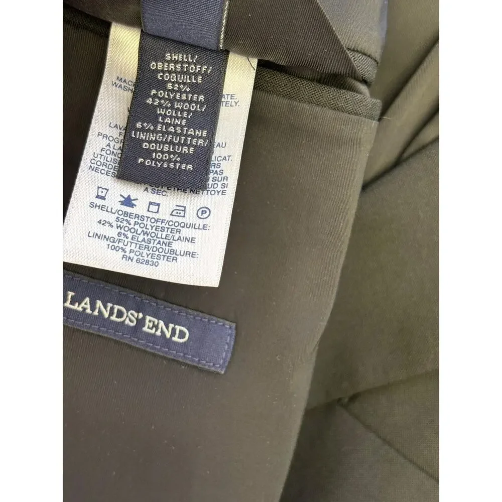 Lands' End Wool Blend Blazer Suit Coat Jacket Mens 44L Black Two Button Lined